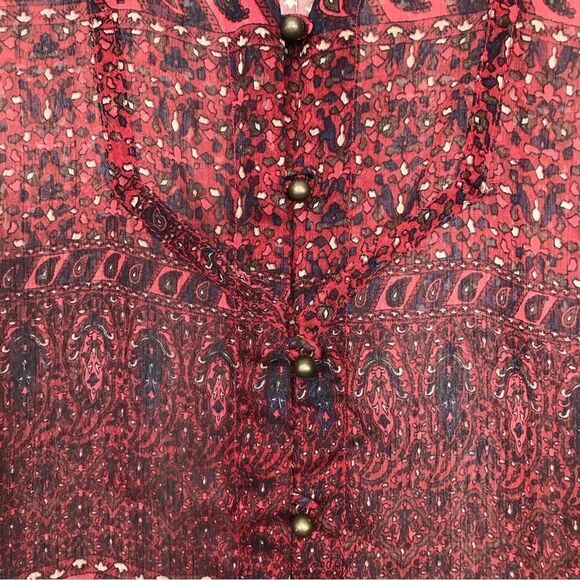 Converse One Star Burgundy Paisley Print Semi Sheer Button Up Tunic Blouse - Picture 4 of 16